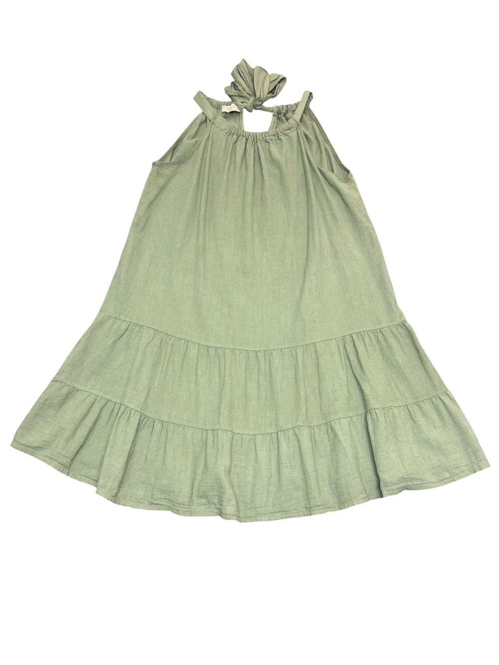 Bella Umbra Sage Green Linen Cotton Tiered Dress Women’s Size XL Italy - Picture 4 of 8